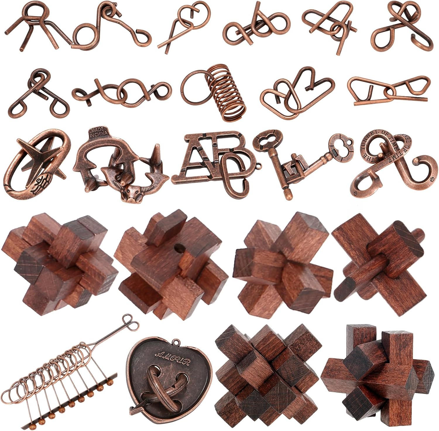 24 Pcs Brain Teaser Puzzles for Adults Teens - Metal Puzzles 3D Puzzle Game Toys for Adults Teens - Wooden Unlock Interlocking Puzzle Adult IQ Education Smart Toys
