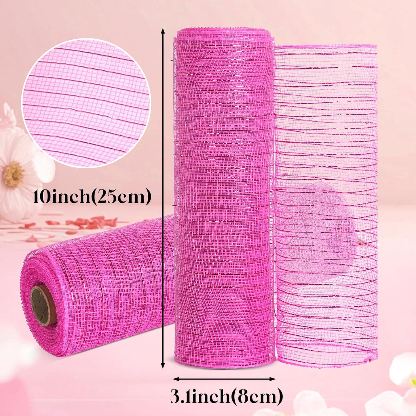2 Rolls Mesh Ribbon for Wreaths 10 Inch x 30 Foot Wreath Mesh Rolls with Metallic Foil for Easter Christmas Party Wedding Home Decor DIY Craft Projects and Gift Wrapping (Light Pink)