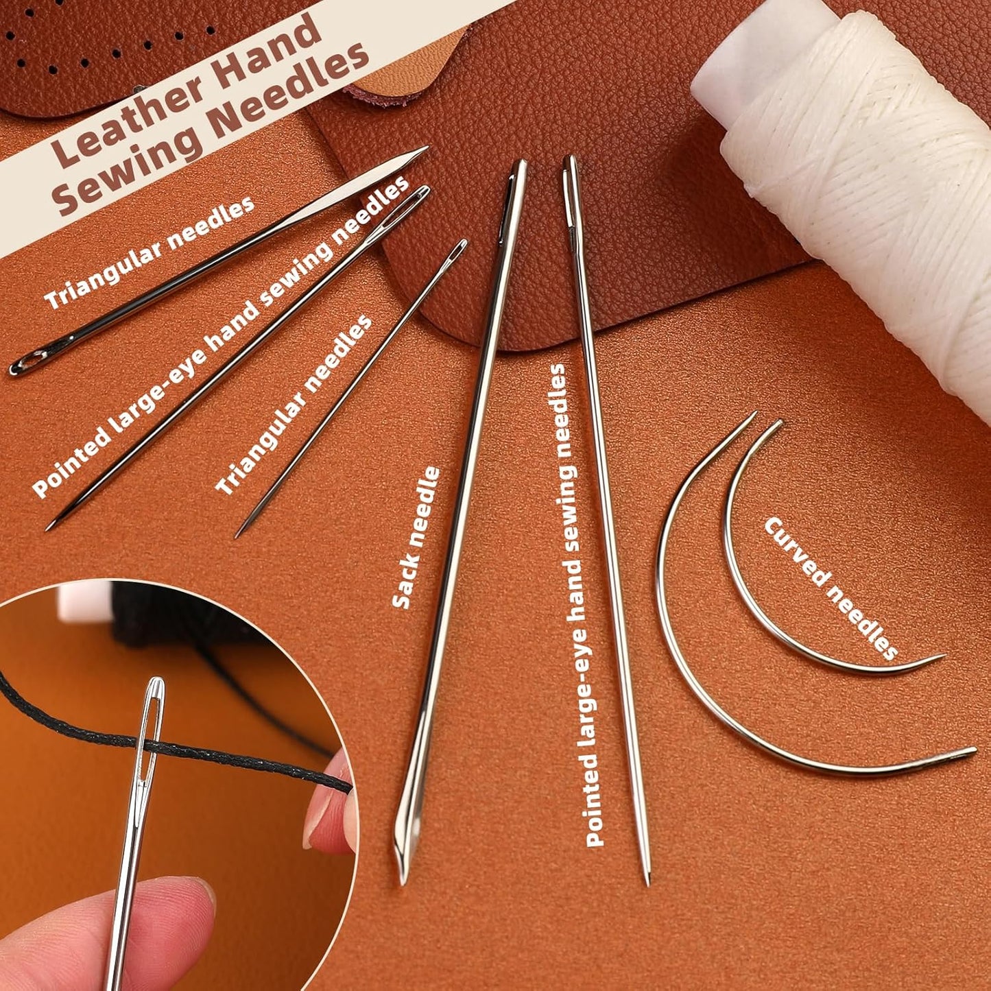 Ftyiwu Waxed Thread, Upholstery Needle and Thread 32 Yards with 7PCS Hand Sewing Needles for Home Upholstery Carpet Canvas Repair Leather Sewing (Dark Gray)