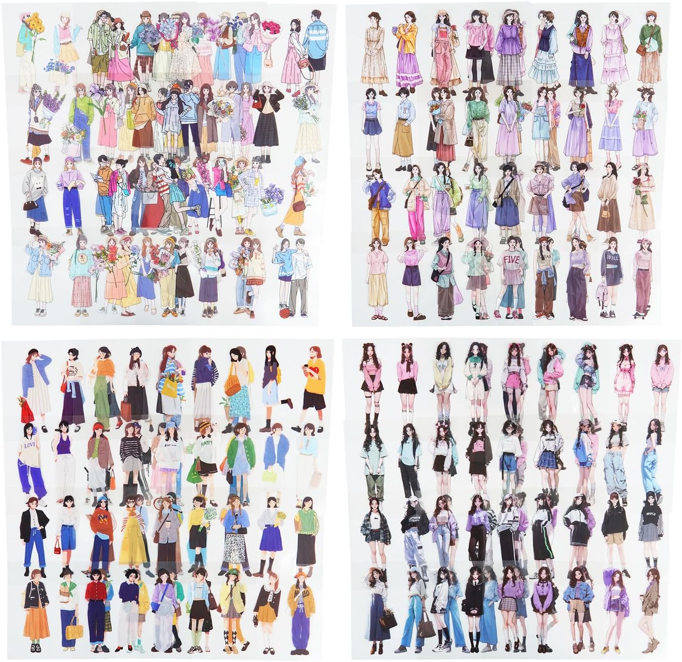 4Pcs PET Girl Sticker Books, Pre-Cut Fashion Designs for Scrapbooking, DIY Crafts, Waterproof Journaling Supplies, Junk Journal Ephemera, Includes Organizer