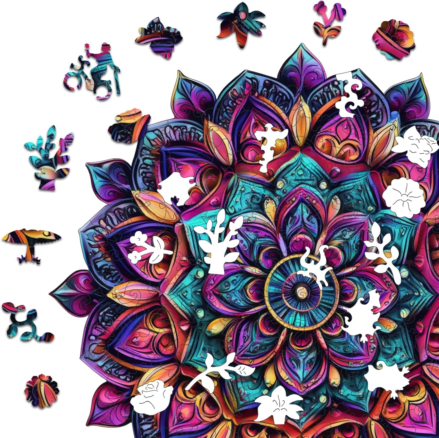 Wooden Jigsaw Puzzles, Mandela Wooden Puzzles for Adults, 500 Pcs King Size 16.8'' x 16.9'', Luxurious Shaped Wood Puzzle, Beautiful Package, Best Gift for Adults and Kids, Family Game