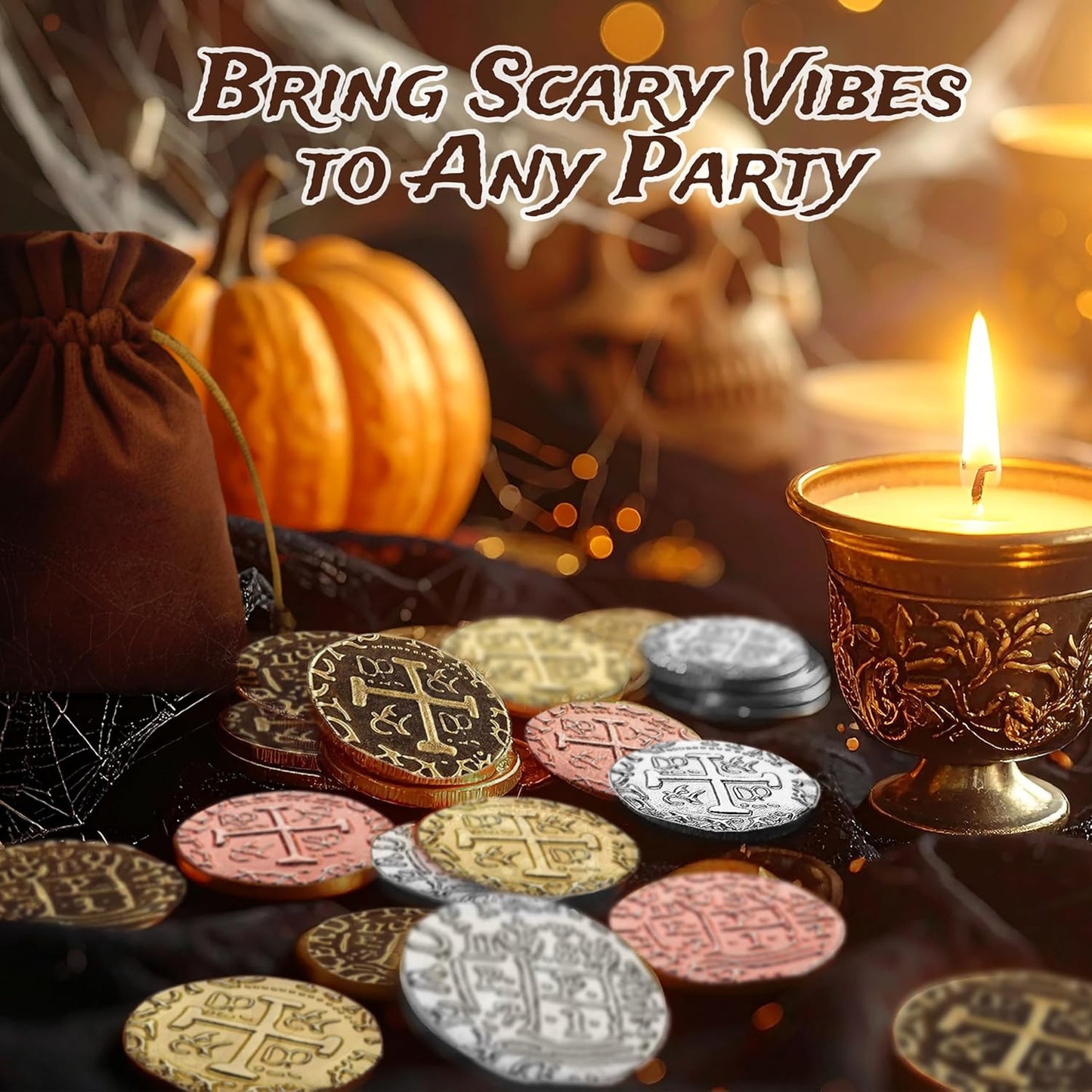 Large Metal Pirate Coins - 100 Bronze, Silver, Gold & Rose Gold Treasure Coin Set, Metal Replica Spanish Doubloons for Pirate Party Decorations & Favors, Tokens, Toys, Cosplay, Treasure Chest