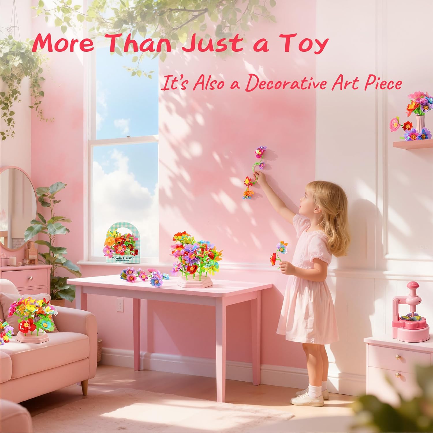 Unitour DIY Flower Bouquet Craft Kits，Arts and Crafts Flowers Market Toy for Kids，Birthday Gift for 4 5 6 7 8 9 10 Year Old Girl Boy