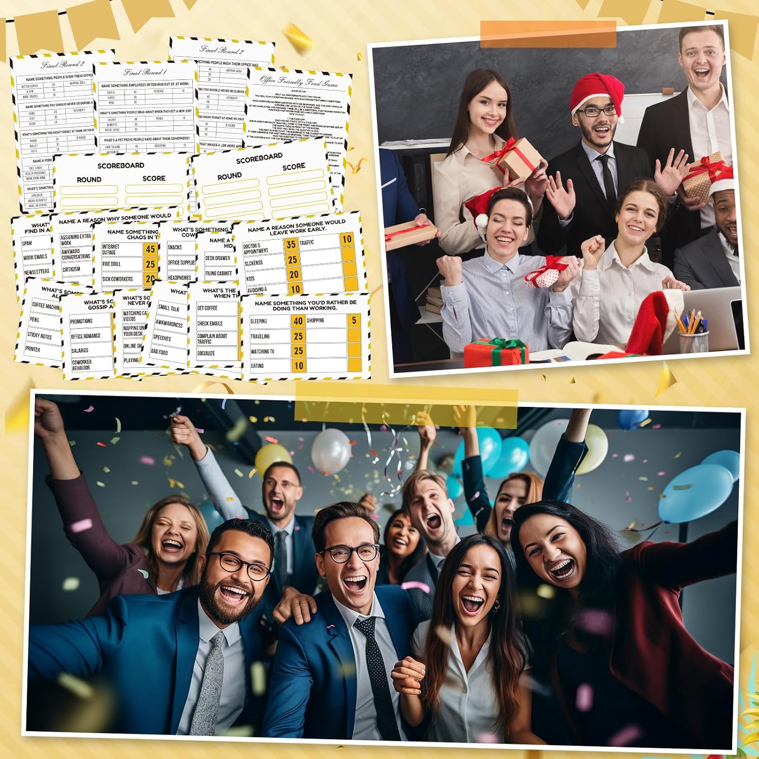 Office Party Friendly Feud Game with 2 Answer Buzzers, Team Building Feud Cards for Family Game Night Fun Trivia Quiz for Work Staff Coworkers Groups