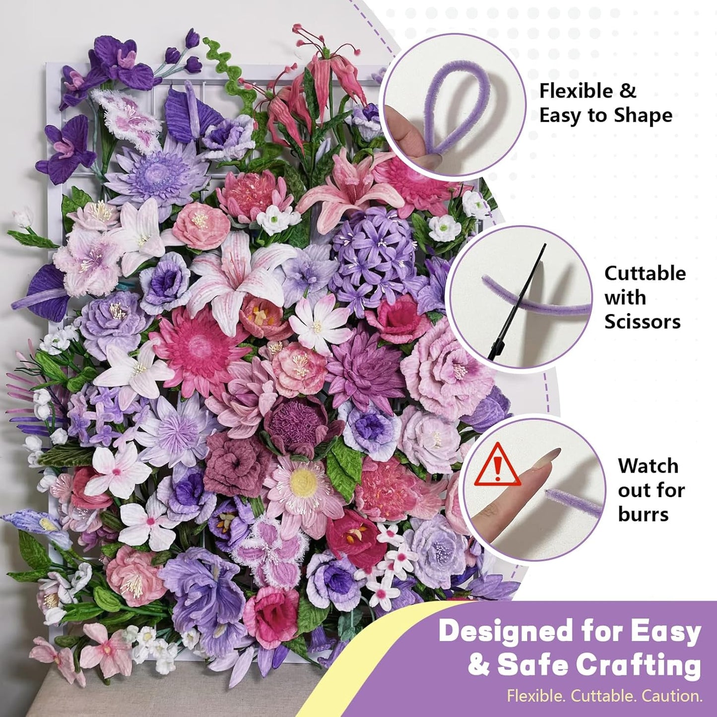 Pipe Cleaners Craft 500PCS 5 Colors Purple Pipe Cleaners Bulk 30CM Limpia Pipas para Manualidades Fuzzy Wire Chenille Stems for Arts Crafts and Creative DIY Projects Decorations