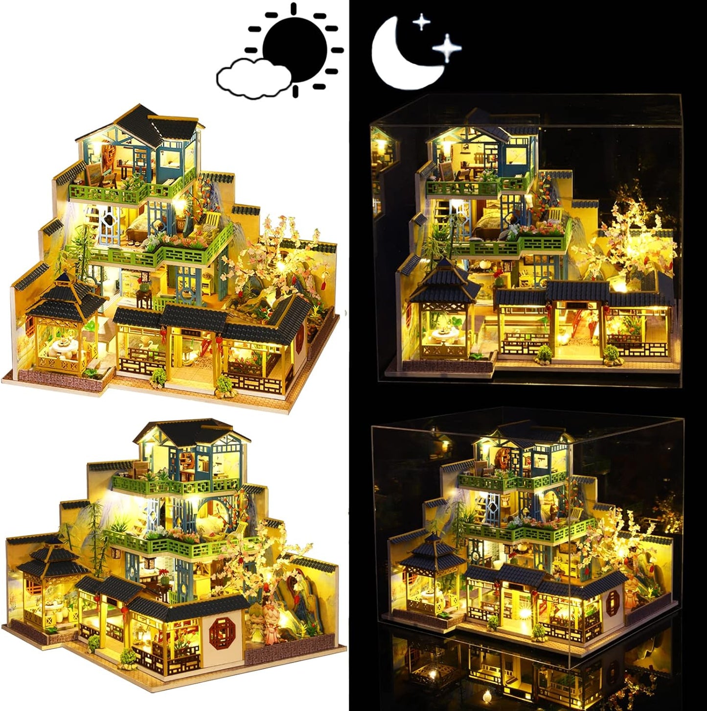 Spilay Dollhouse DIY Miniature Wooden Furniture Kit,Mini Handmade Big Castle Model with Dust Cover & Music Box,with dust Cover 1:24 Scale Creative Doll House for Adult Gift