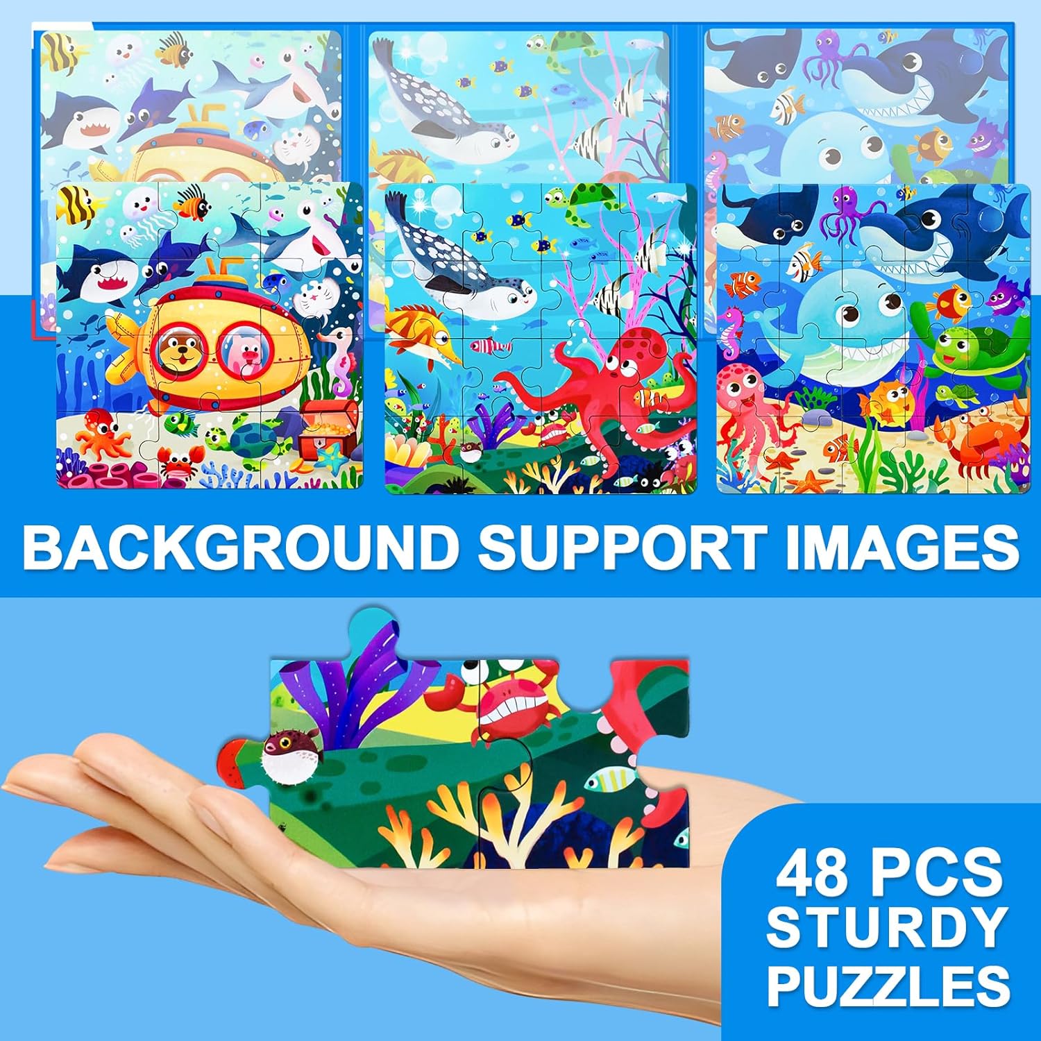 Magnetic Puzzles for Kids Ages 3-5, 3 in 1 Ocean World Toddlers Magnet Jigsaw Puzzle Book, Kids Travel Puzzles Toys, Preschool Learning Toy for Kids 3-8 Year (Ocean World)