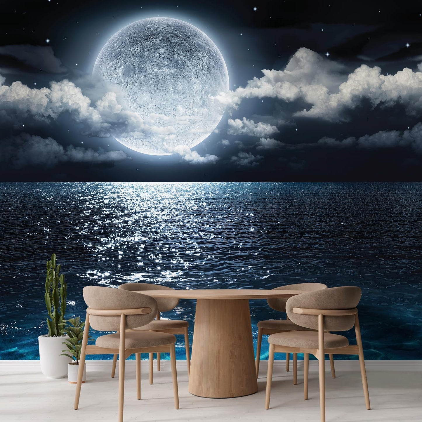 wall26 Wall Sticker/Wall Mural Sea Under Moonlight, Not Peel and Stick, Non-Woven Wallpaper Decorative for Bedroom, Living Room, Office - 132x168 inches