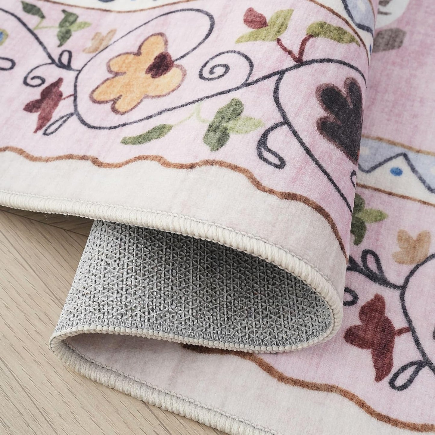 Rugcomf Area Rugs 8x10 Rug for Living Room Clearance Washable Boho Area Rug Non Slip Floral Animal Cat Vintage Low Pile Large Rug for Living Room Bedroom Farmhouse Dining Room Kids Playroom, Pink