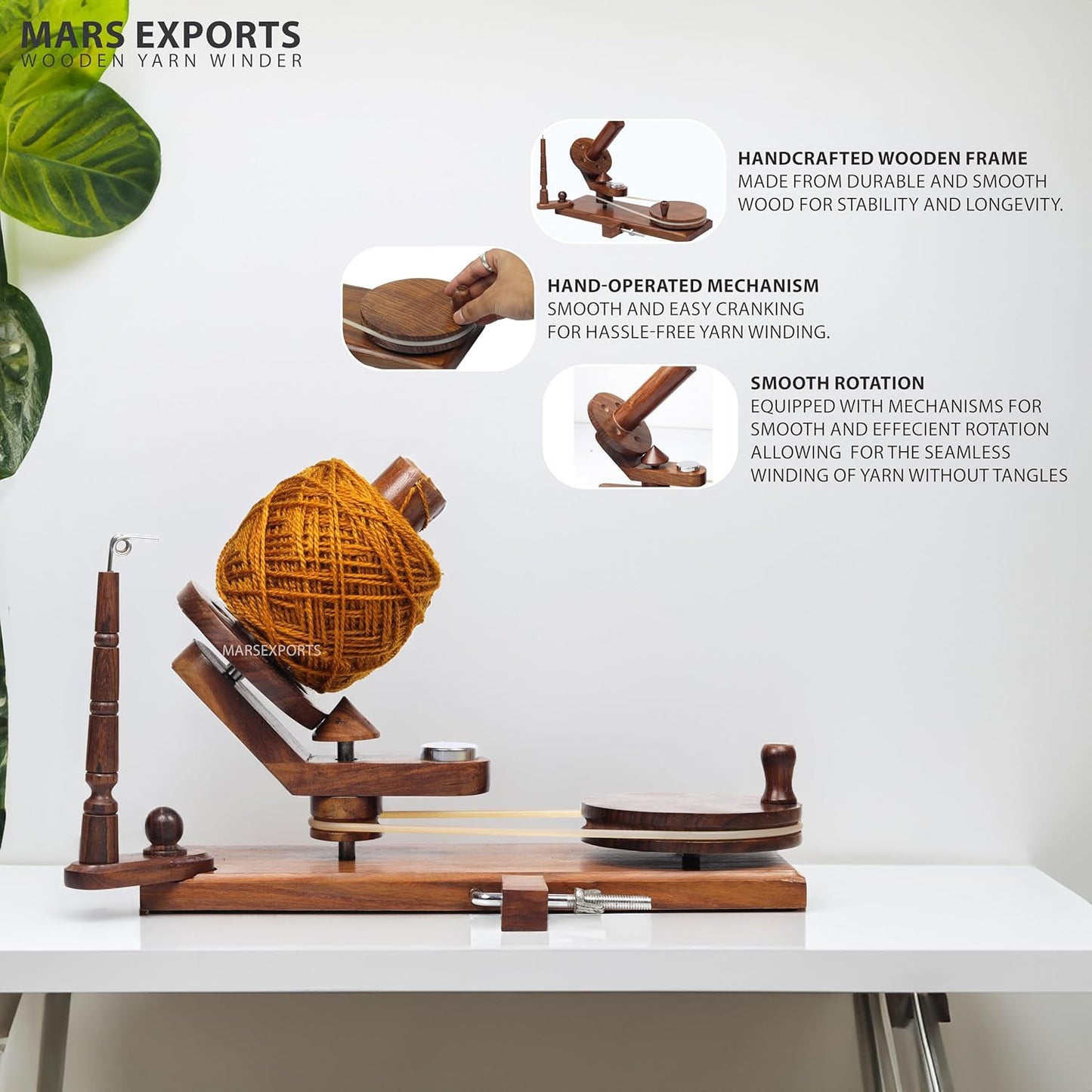 Mars Exports - Wooden Yarn Winder for Knitting and Crocheting, Wooden Yarn Swift Hand Operated Large Yarn Ball Winder, Heavy Duty Yarn Winder (ONLY Winder Rosewood)