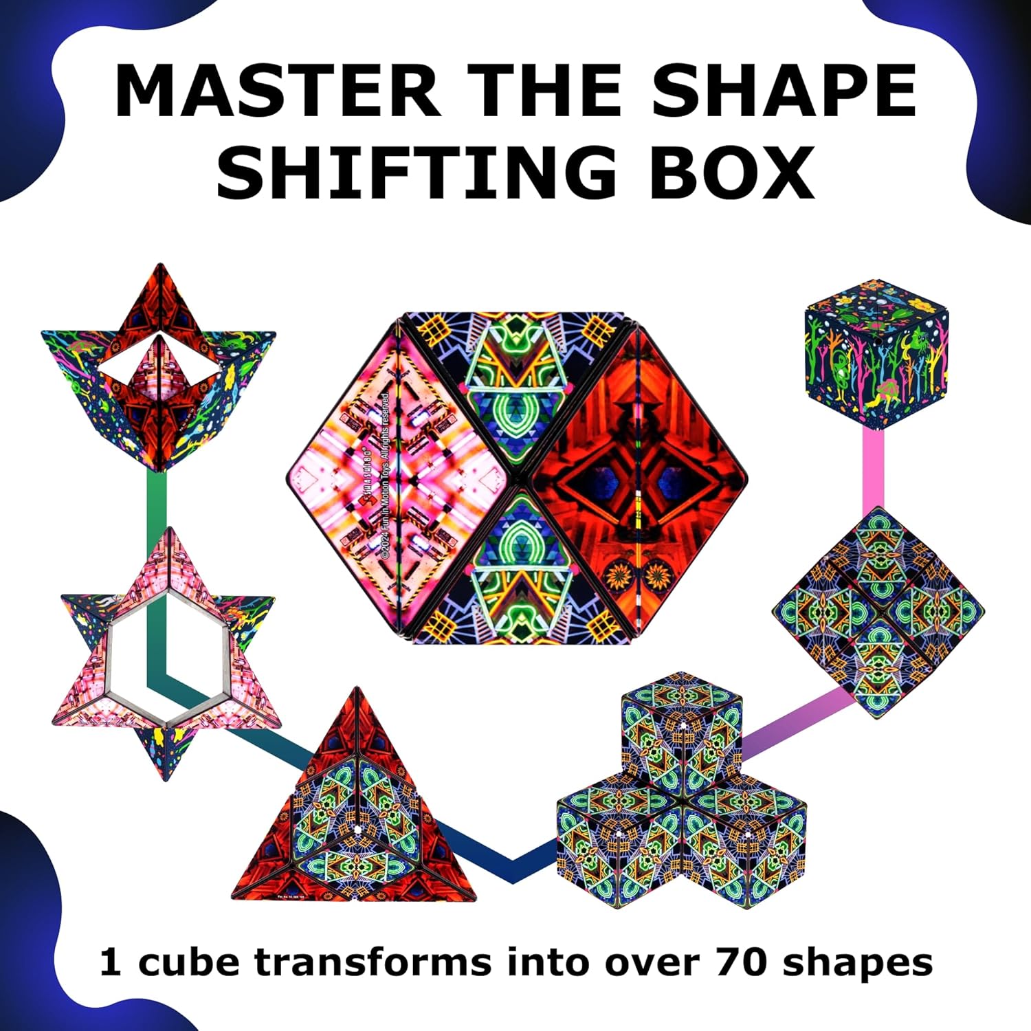 SHASHIBO Shape Shifting Box - Award-Winning Fidget Toy w/ 36 Rare Earth Magnets - Fidget Cube Transforms Into Over 70 Shapes, Sensory Toy Gift for Kids, Teens, and Adults (Glowquarium)