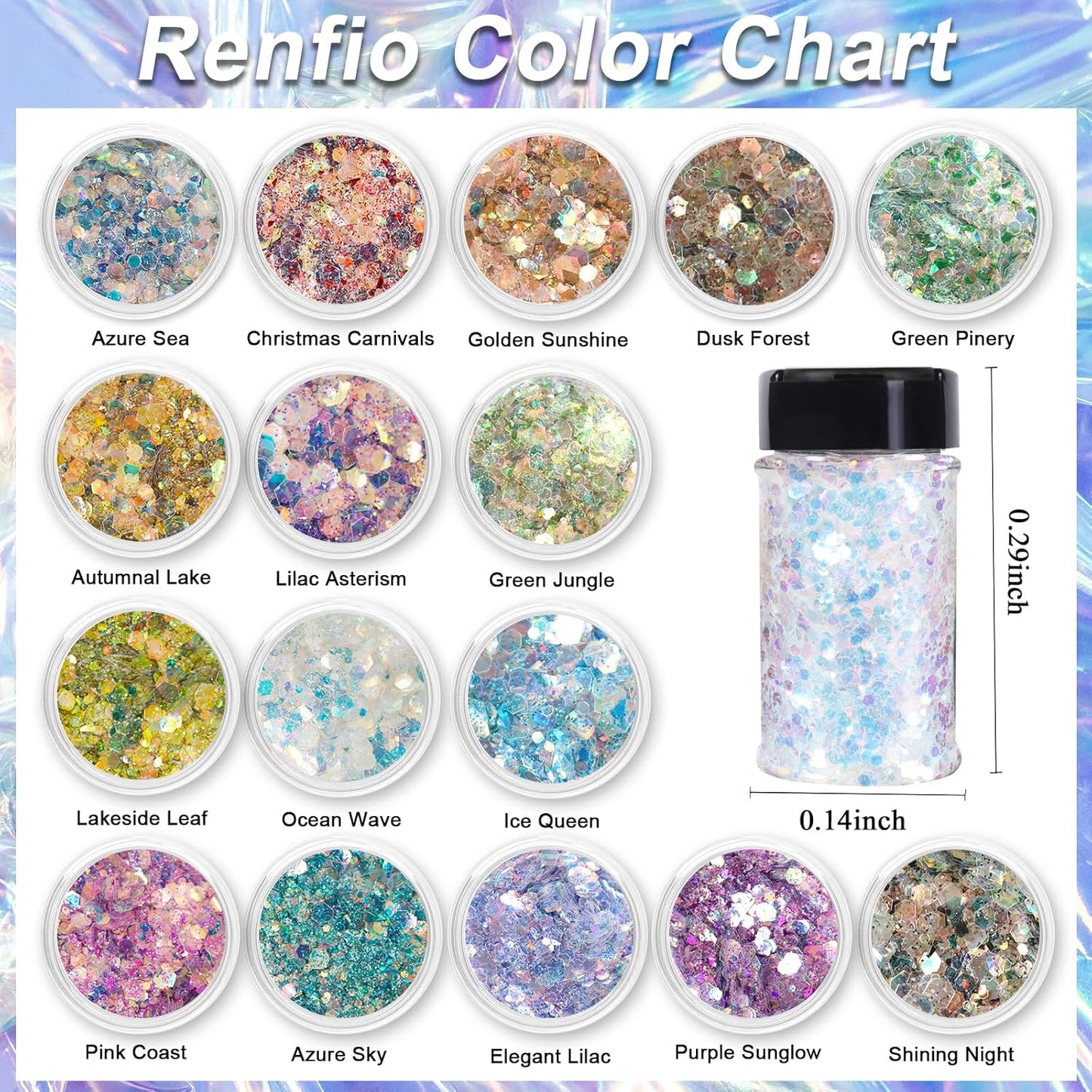 Renfio Opal Chunky Glitter, 1.75oz/50g Purple Glitter, Dreamy High Sparkle Glitter for Crafts Holographic Fine Glitter Mix Iridescent Glitters Flake for Resin Nails Art Hair DIY Snow - Elegant Lilac