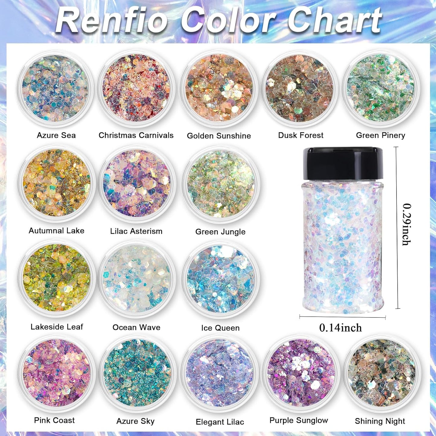 Renfio Opal Chunky Glitter - 1.75oz/50g Blue Holographic Glitter Mix for Resin Nails Art, Hair, DIY Snow - Ice Queen