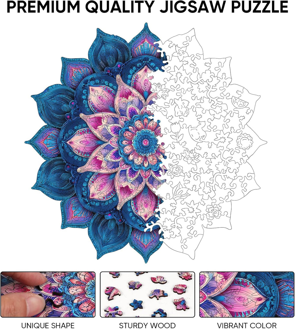 Wooden Puzzles for Adults 471 Pieces, Mandela Lotus Jigsaw Puzzles, Unique Design Color Challenge Adult Puzzles for Family Game Gift, Home Decor, 16.4x16.5 inch