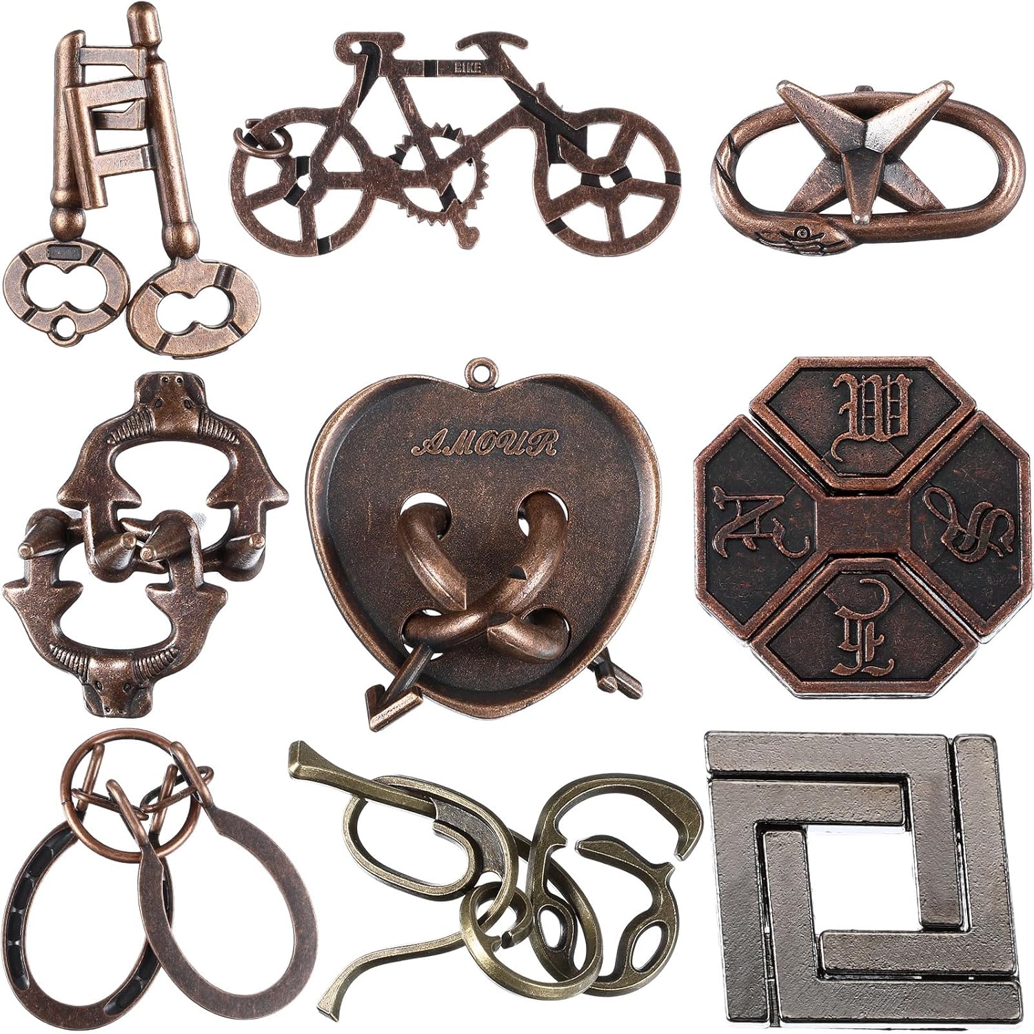 Wettarn 9 Pcs Metal Brain Teaser Puzzles Teaser 3D Steel Puzzle for Adults Unlock Interlocking Games IQ Education Smart Logic Test Toys for Adults Mind Challenge(Classic Style)