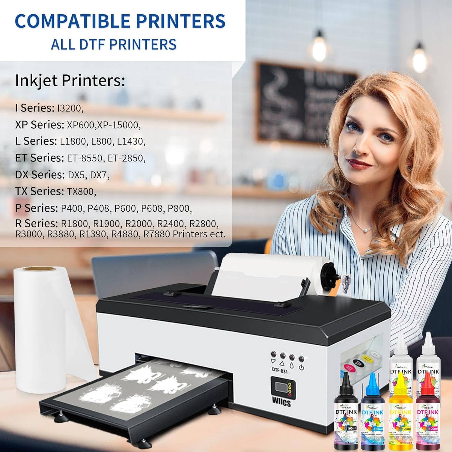 DTF Ink 250mlx6 for I3200 XP600 R1390 L1800, ET-8550, ET-2850 XP-15000, R2400, L800, 1430, P400,P800,R2000, Heat Transfer Ink Conversion Kit Refill for All DTF Printers,for DTF Film
