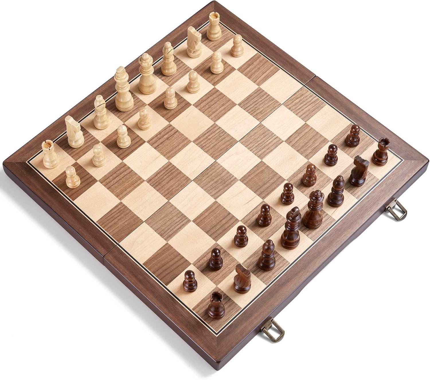 AMEROUS 15'' Magnetic Wooden Chess Set for Adults Kids - with Folding Board, Gift Package, Pieces Storage Slots, Handmade Pieces,Chess Board Game Set for Tournament Professional Beginner