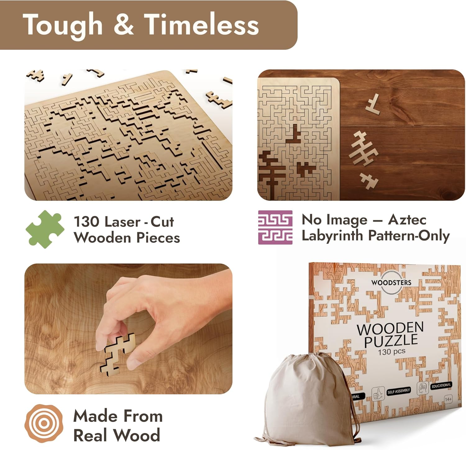 Mind Bending Wooden Jigsaw Puzzle - Difficult Challenging Impossible Puzzles for Adults, Advanced Hard Jigsaw Puzzles - Aztec Labyrinth - 130 Pieces