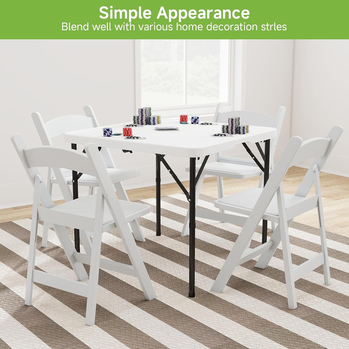 Real Relax Folding Table, 34" Square Portable Card Table with Handle and Removable Legs for Indoor Outdoor Picnic Party BBQ Camping Wedding,White