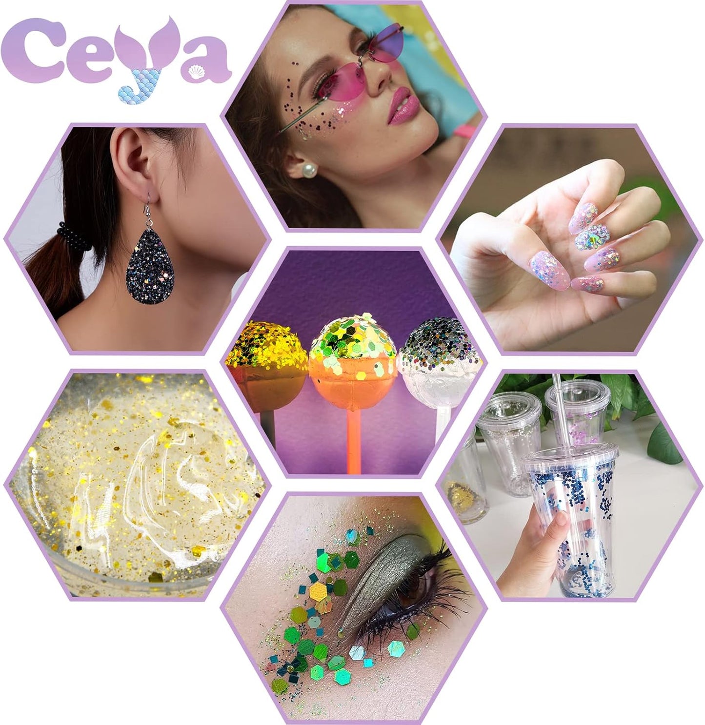 Ceya Holographic Chunky Glitter, 4.9oz/ 140g Rose Gold Craft Glitter Powder Mixed Chunky & Fine Flakes Iridescent Nail Sequins for Nail, Hair, Epoxy Resin, Tumblers, Slime, Painting, Festival Decor