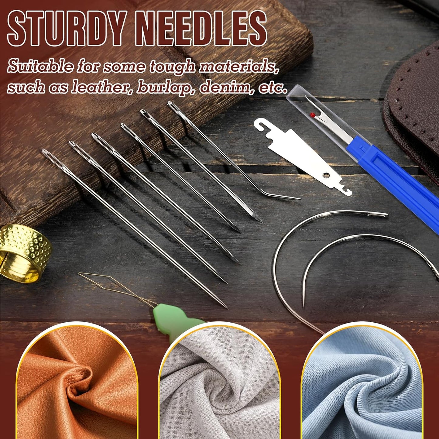 Repair Sewing Kit, Upholstery Needle with 32 Yard Waxed Thread and 8 Pcs Heavy Duty Leather Needles for Hand Stitching, Canvas & Quilting - 0.55mm Round Waxed Thread Black