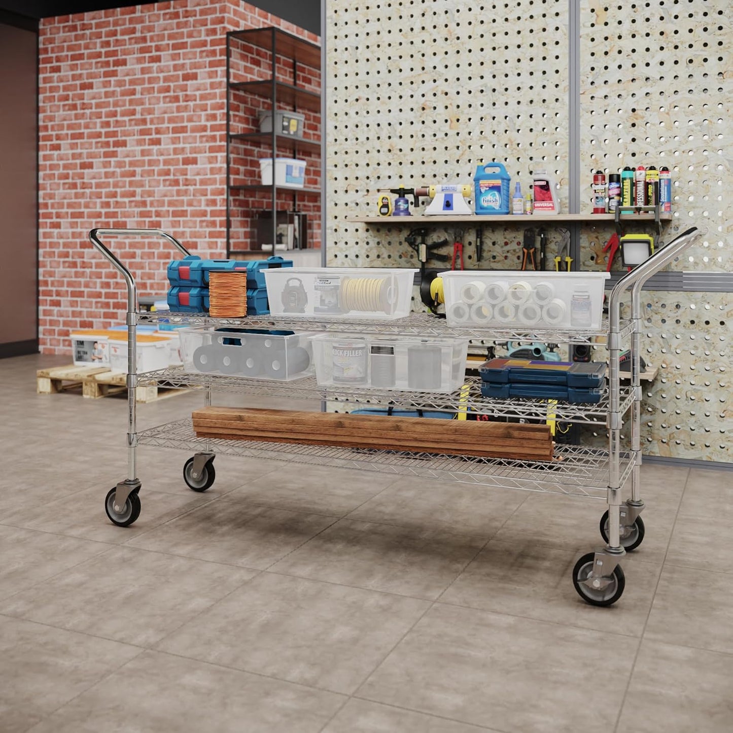 18" W x 60" L x 36" H Chrome Heavy Duty Utility Cart | 3 Tier | NSF Commercial Storage Rack Mobile Unit | Storage and Mobility Solution for Your Business
