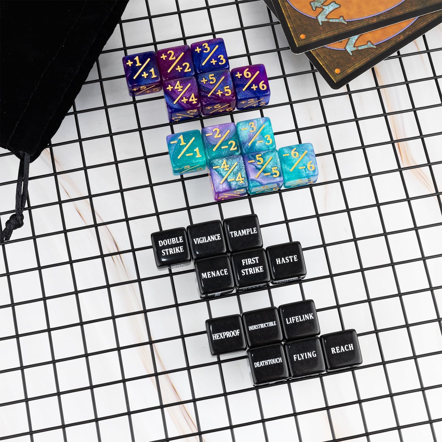 48 Pieces Keywords MTG Dice Counters Plus 1 Life Counter Dice Abilities Creature Stats Buff Tokens Dice Set for Magic The Gathering, MTG, TCG, Card Games Accessories