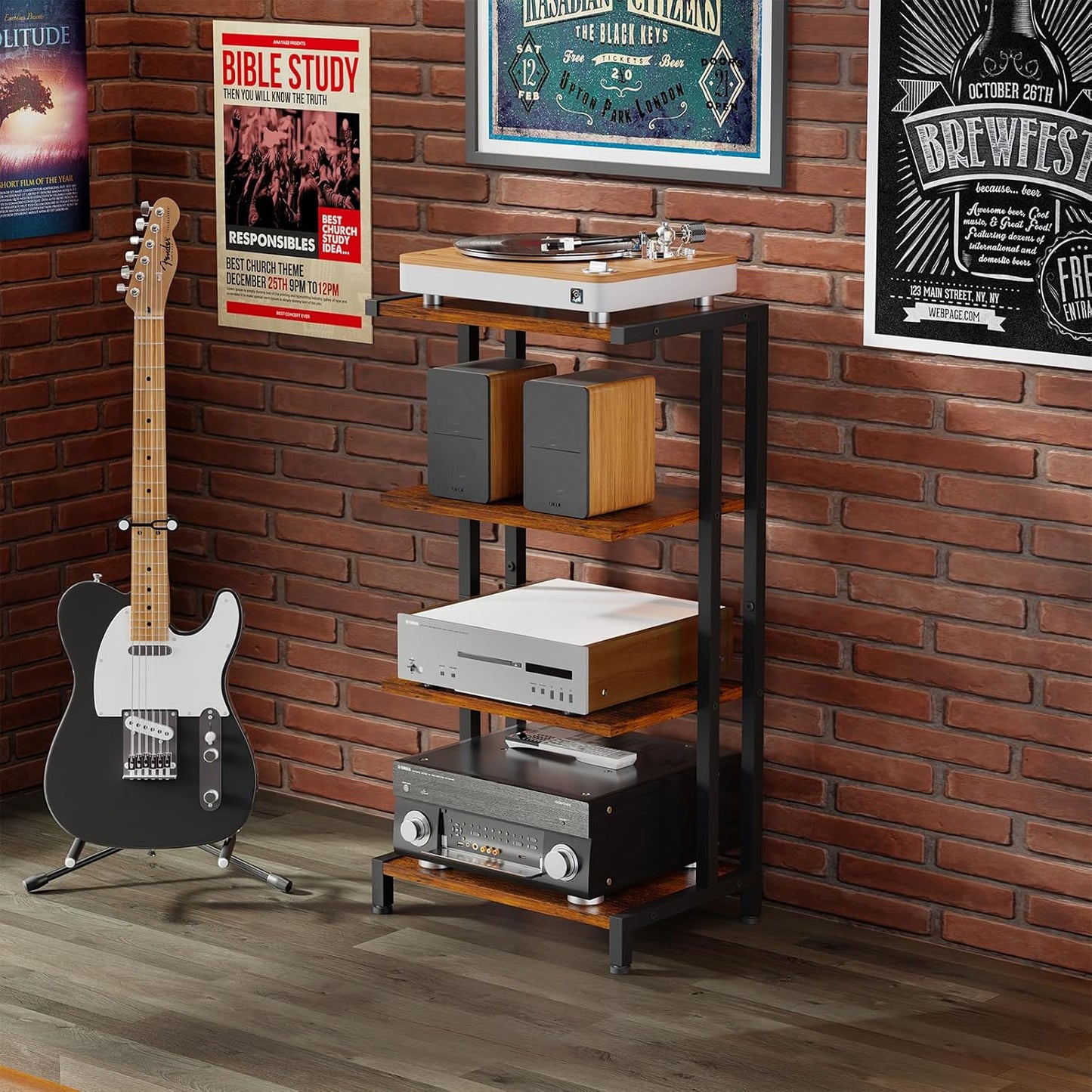 X-cosrack 4-Tier AV Media Stand Corner Shelf Wooden Corner Shelves Component Cabinet Stereo Audio Rack Stand Tower Perfect for DVD Players:Game Console:TV Box:Cable Box:WiFi Router