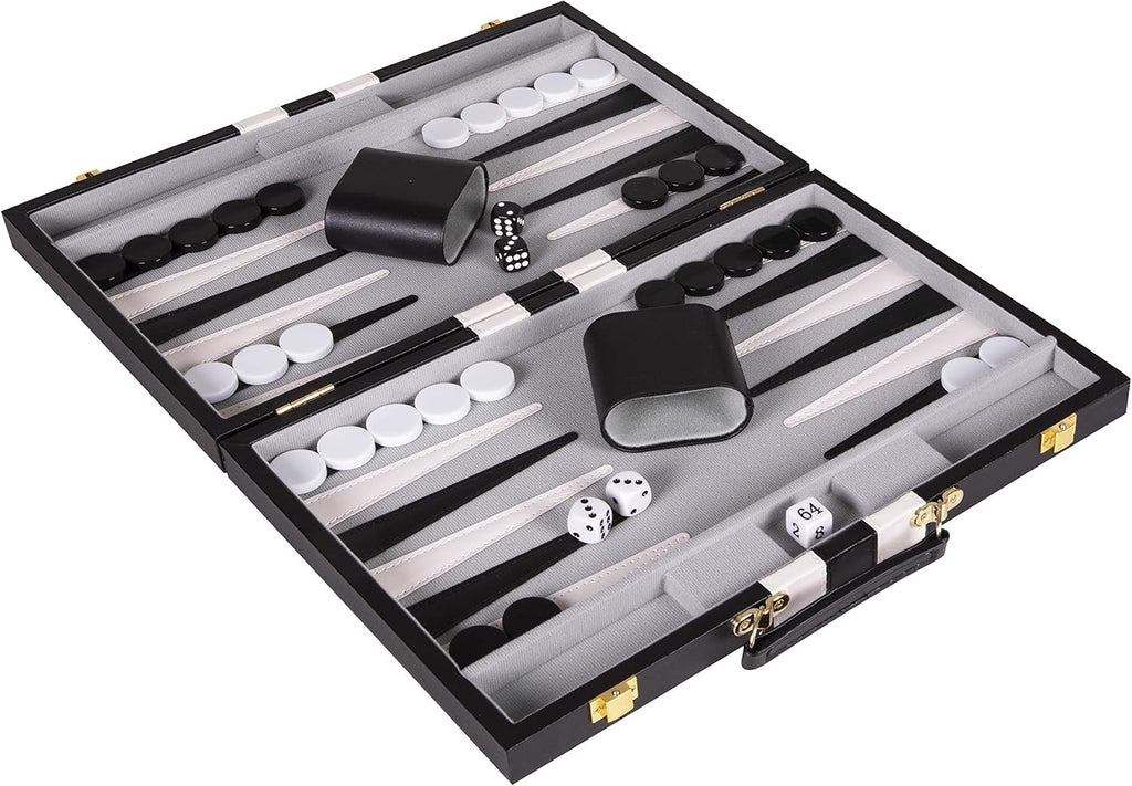 Backgammon Sets for Adults with Premium Leather Case | Classic Travel Backgammon Set for Adults and Kids with Strategy & Guide | 11 Inches | Small | Black