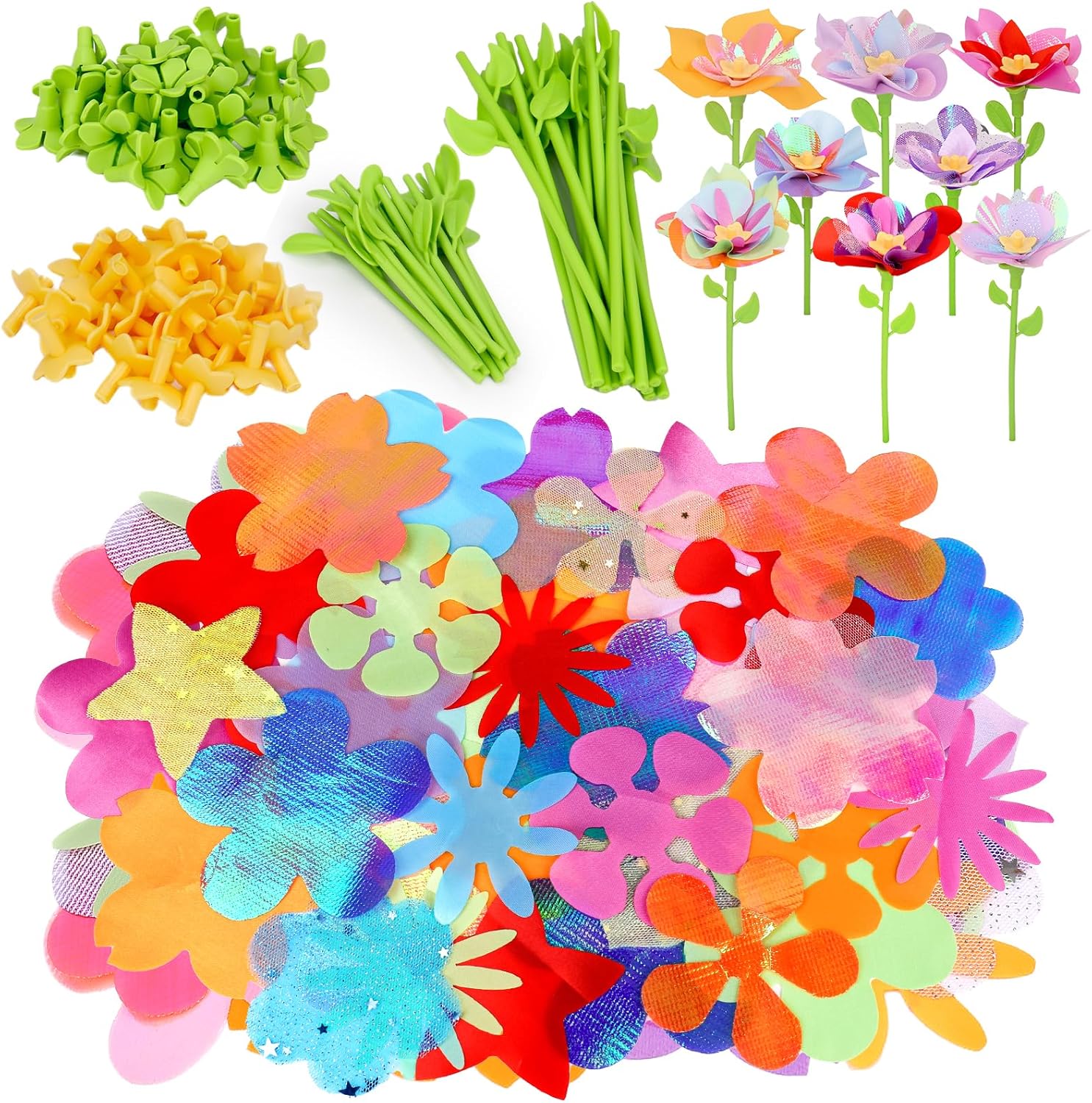 Qirptey Flower Bouquet Craft Kit Accessories DIY Arts and Crafts Toys for Kids Fabric Flower Market Toy Accessories Preschool Learning Birthday Gift for 3 4 5 6 7 Year Old Girls and Boys
