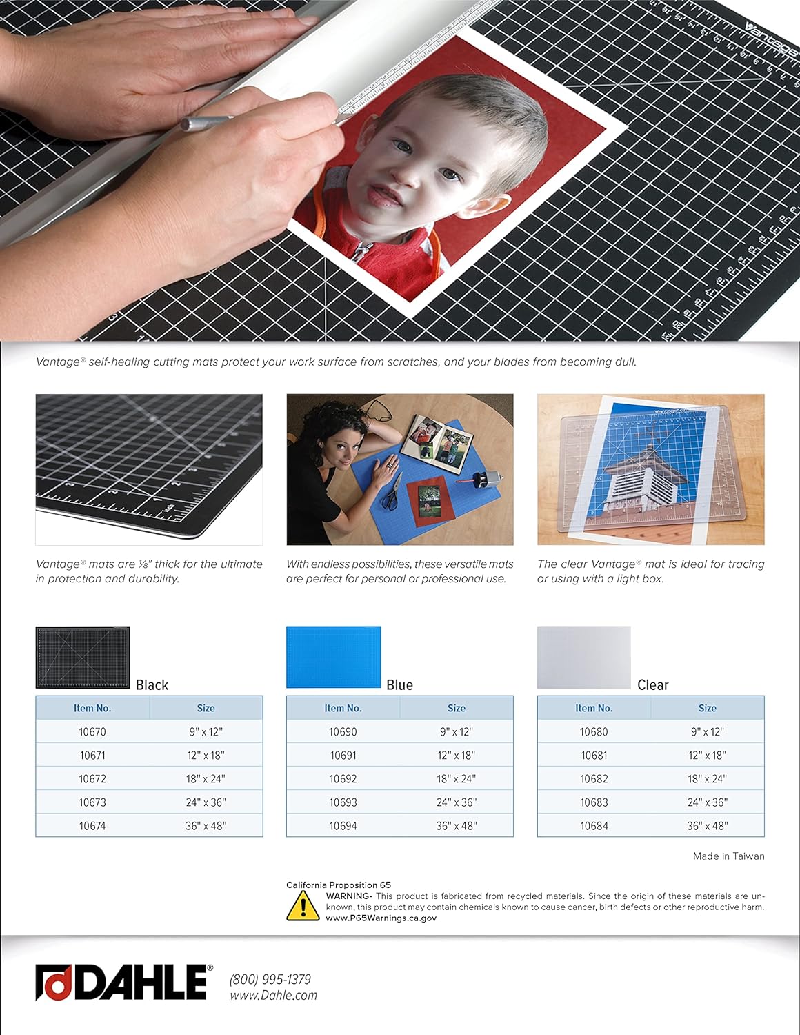Dahle Vantage 10671 Premium Self-Healing Cutting Mat, 12"x18", 1/2" Grid, 5 Layers for Max Healing, Perfect for Crafts & Sewing, Black