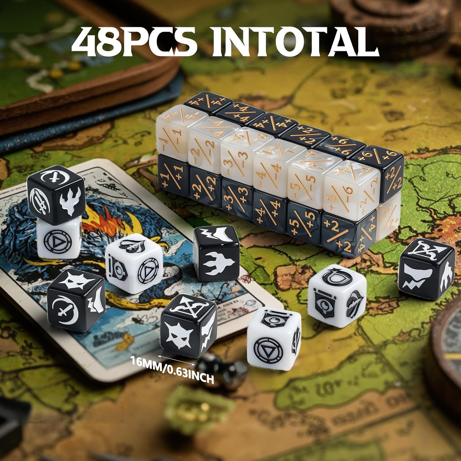 48 Pieces Abilities Keywords Counter Dice MTG Dice 1/+1 Counters Bulk Creature Stats Buff Tokens Dice Set for Magic The Gathering, MTG, TCG, Card Games Accessories (Multicolor)