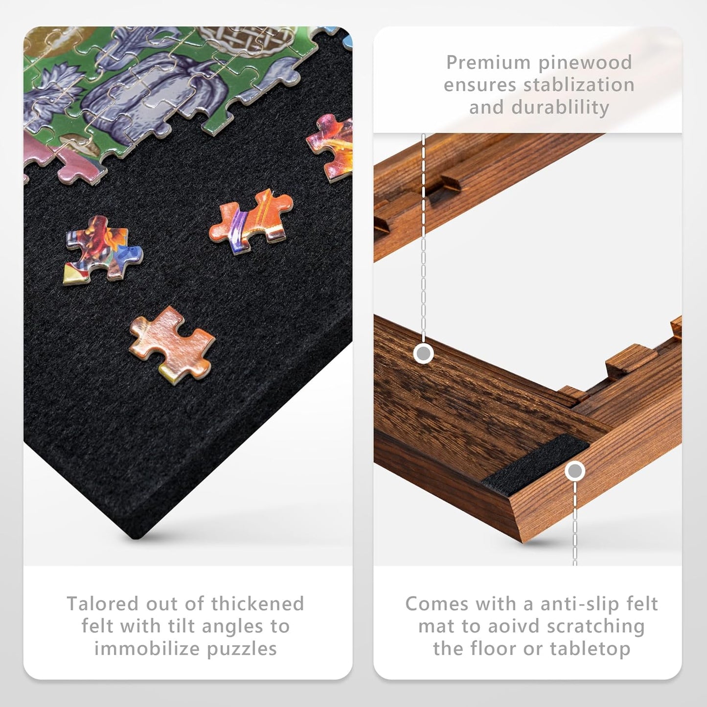 Tektalk Foldable Jigsaw Puzzle Board with 3 Angle Adjustable Bracket/Stand, Lightweight Portable Puzzle Mat Plateau with Wooden Easel, Foldaway Felt Puzzle Table, for Up to 1000 Pieces - Black