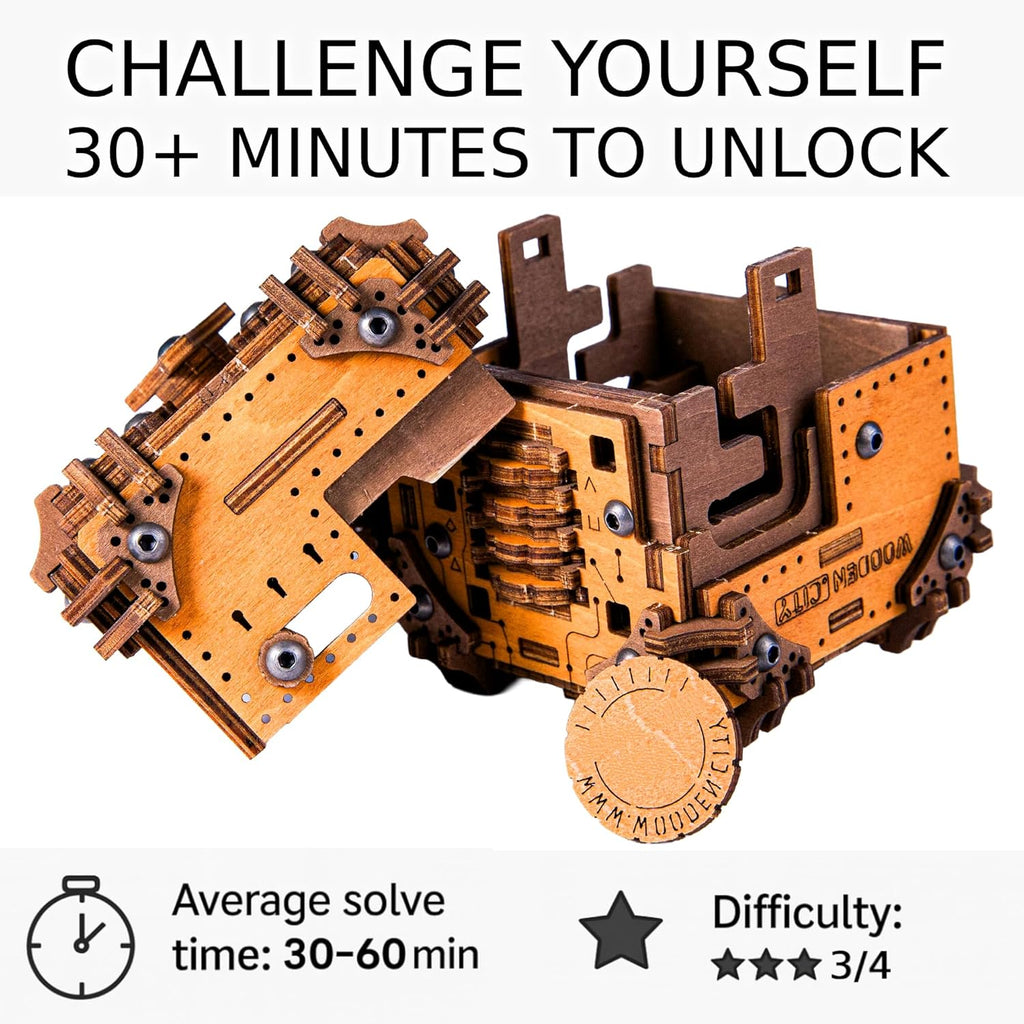 WOODEN.CITY Tesseract's Secret - Wooden Puzzle Box for Adults - 3D Brain Teaser Puzzle Kit - Escape Room in a Box Challenge - Unique Gift for Men & Women - Made in EU
