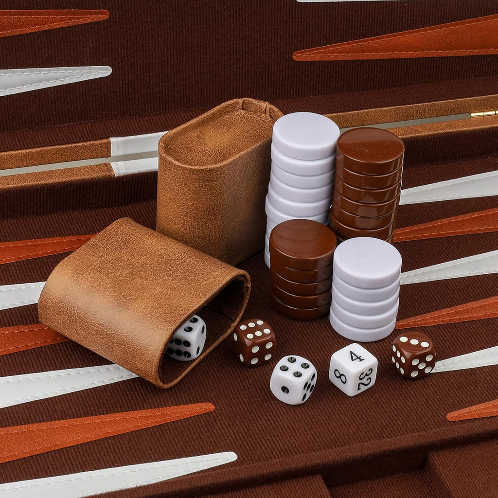 Backgammon Set 2 Players Classic Backgammon Sets for Adults Board Game with PU Leather Case Portable and Travel Backgammon Set (Retro Brown, 18inch)