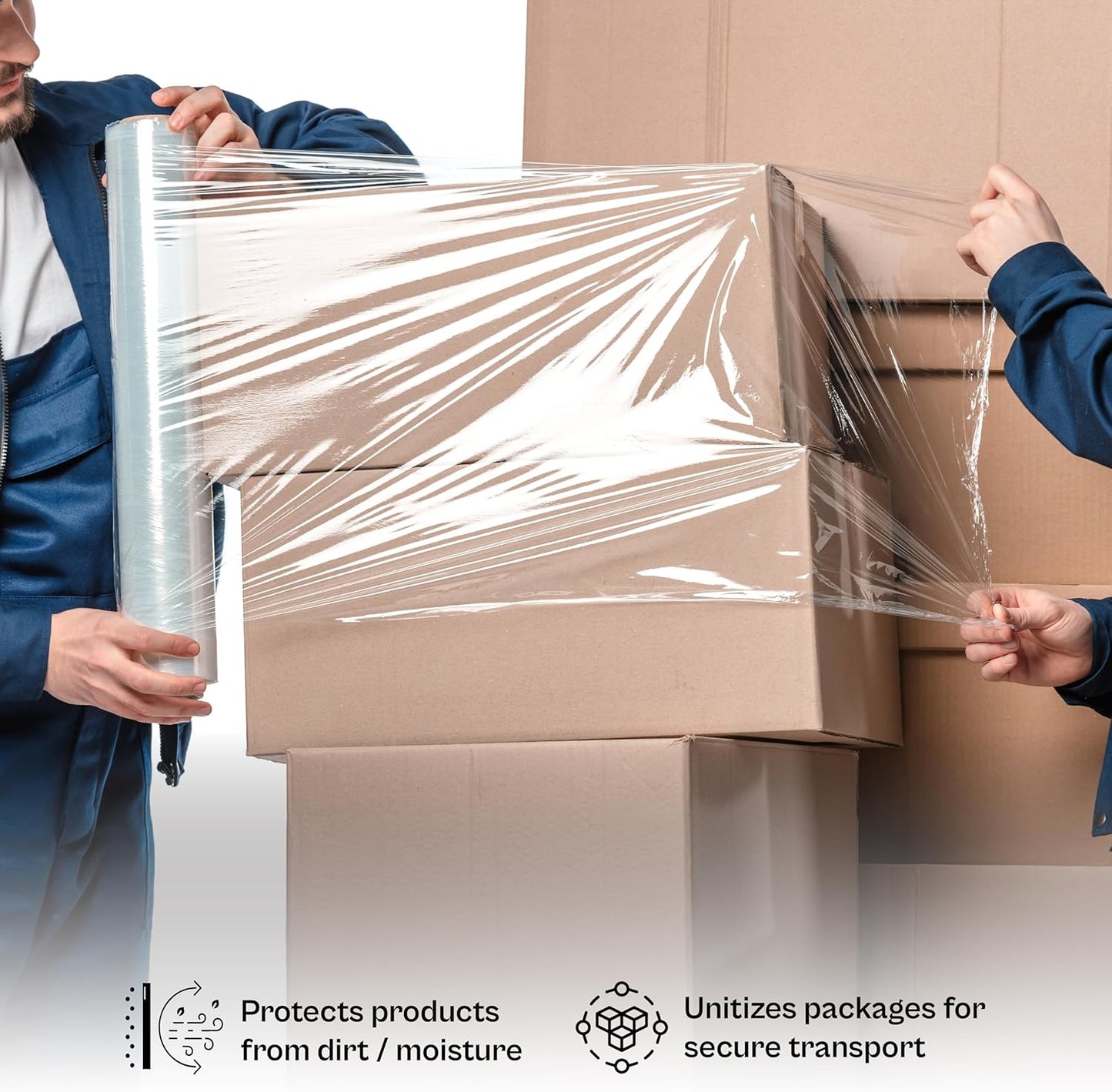 PSBM Stretch Wrap, 4 Pack, 18 Inch x 1500 Feet, 90 Gauge, Clear Plastic Cling, Cast Hand Stretch Film Rolls for Packaging Moving Packing Pallets