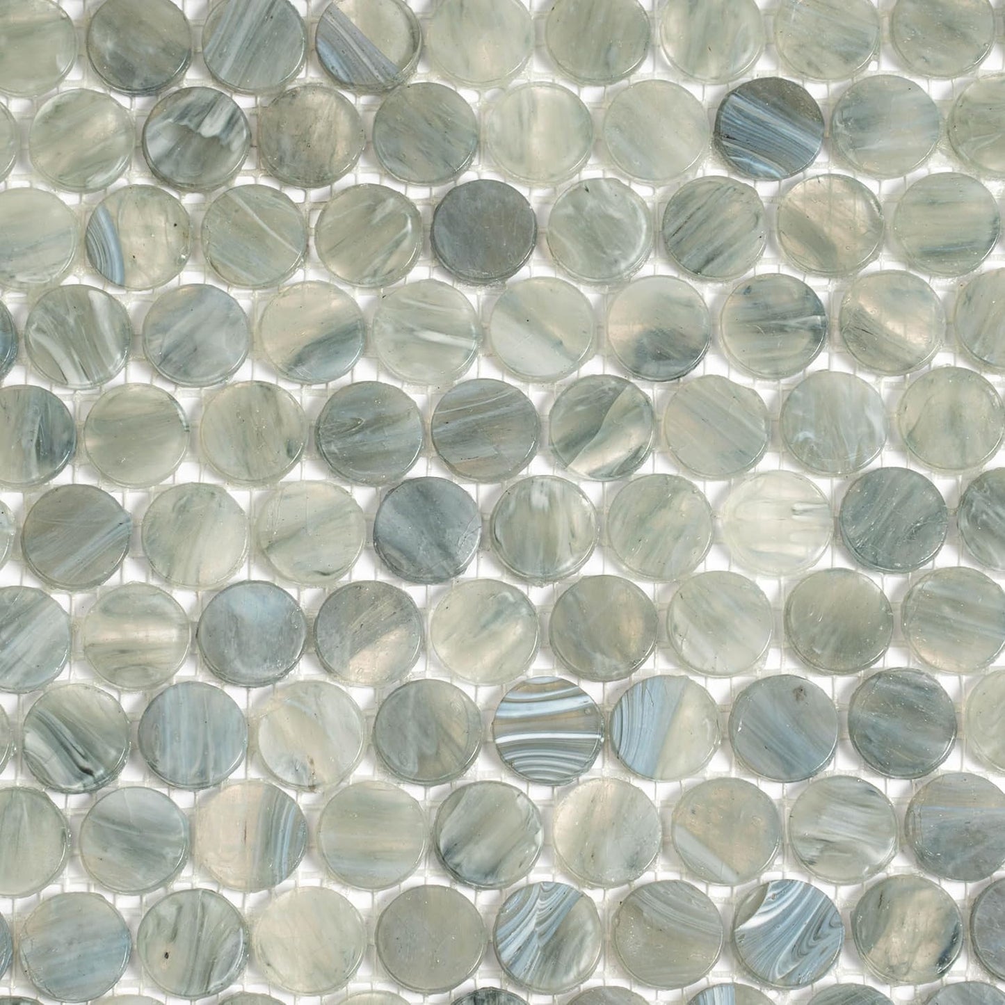 Mixed Gray Penny Round Mosaic Glass Tile – 12.2 x 12.2 Inch - 10 Sheet Pack - Luxurious Design for Bathroom Walls, Kitchen Backsplash, Shower Walls - Elegant Wall Decor - NOT Peel and Stick Tile