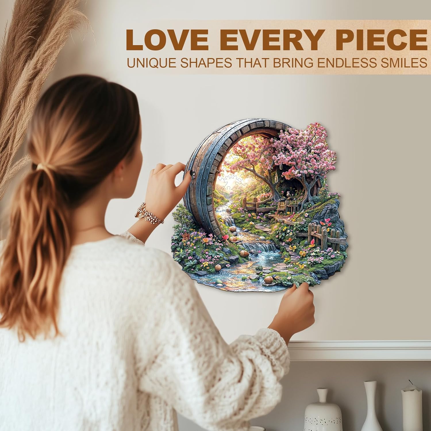 Wooden Puzzles for Adults, Spring Flower Wooden Jigsaw Puzzle for Adults, 465 PCS Unique Shape Wood Puzzles Adult, Birthday Party Gifts for Friends & Family Leisure Time Game Home Decor (XL-17.3*17in)