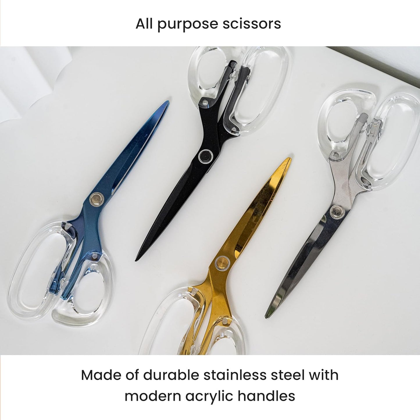 OfficeGoods 9” Stainless Steel Acrylic Scissors for Office and Home - Aesthetic and Sharp All Purpose Scissors, Perfect for Sewing, Arts and Crafts - Sapphire