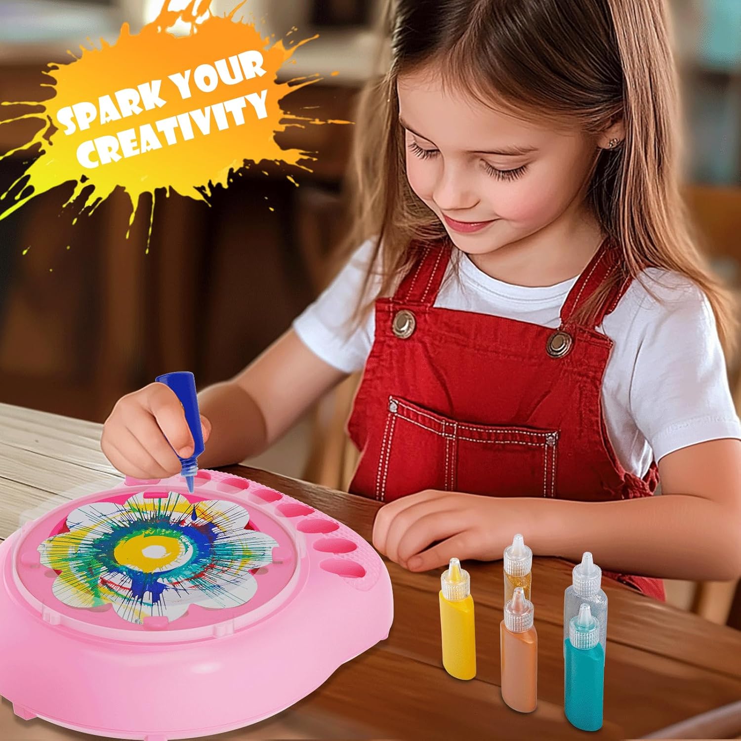 Paint Spin Art Machine Kit for Kids, Arts & Crafts Painting Spinner Toys Kits Sets for Boys & Girls Ages 6 7 8 9 Year Old Pink