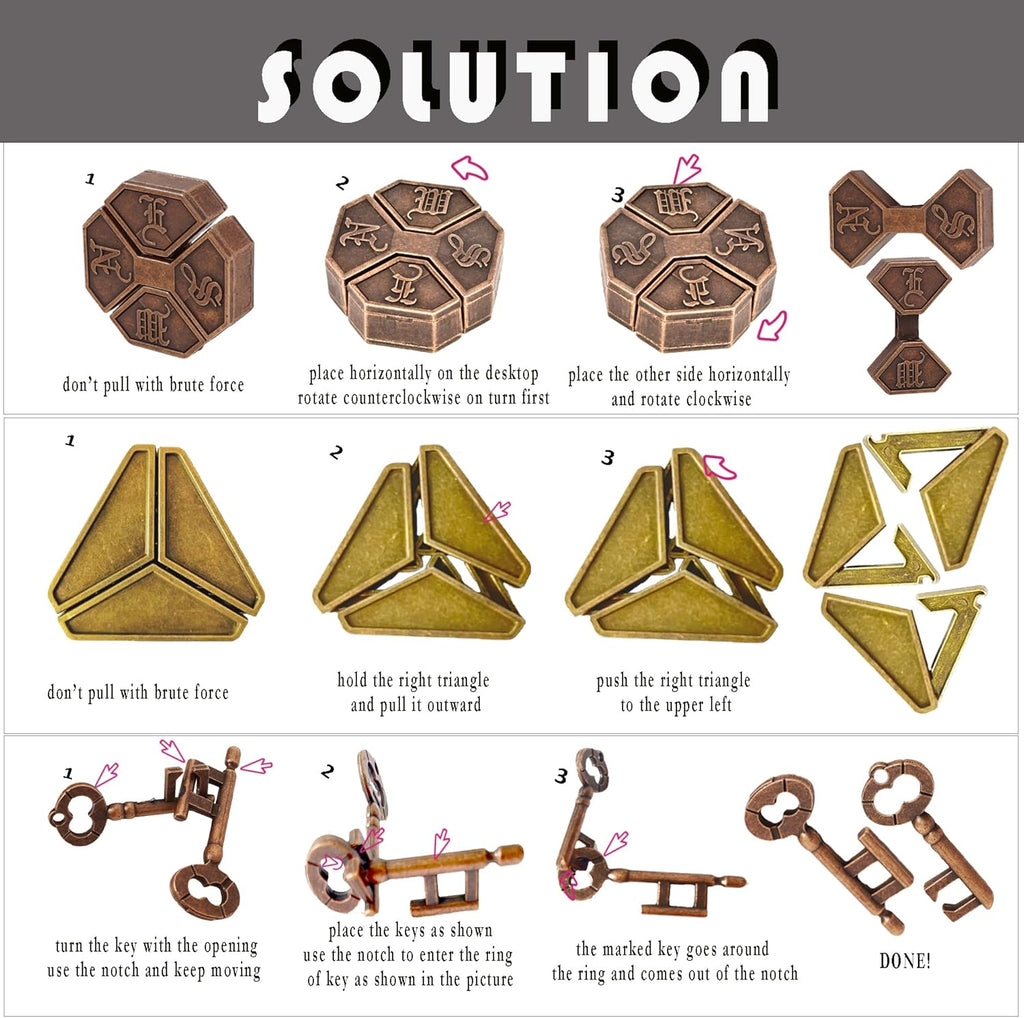 Metal Brain Teasers Puzzles for Kids and Adults 3 PCS Unlock Interlocking Puzzles IQ Logic Test Disentanglement Educational Toy for Kids Adults