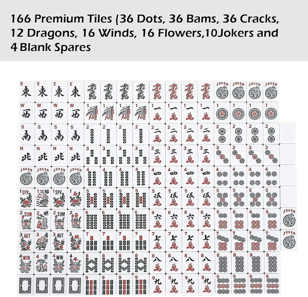 ZGME American Mahjong Set,166 White Tiles with Brown Rectangular Bag and Accessories,4 All-in-One Mahjong Racks with Pushers