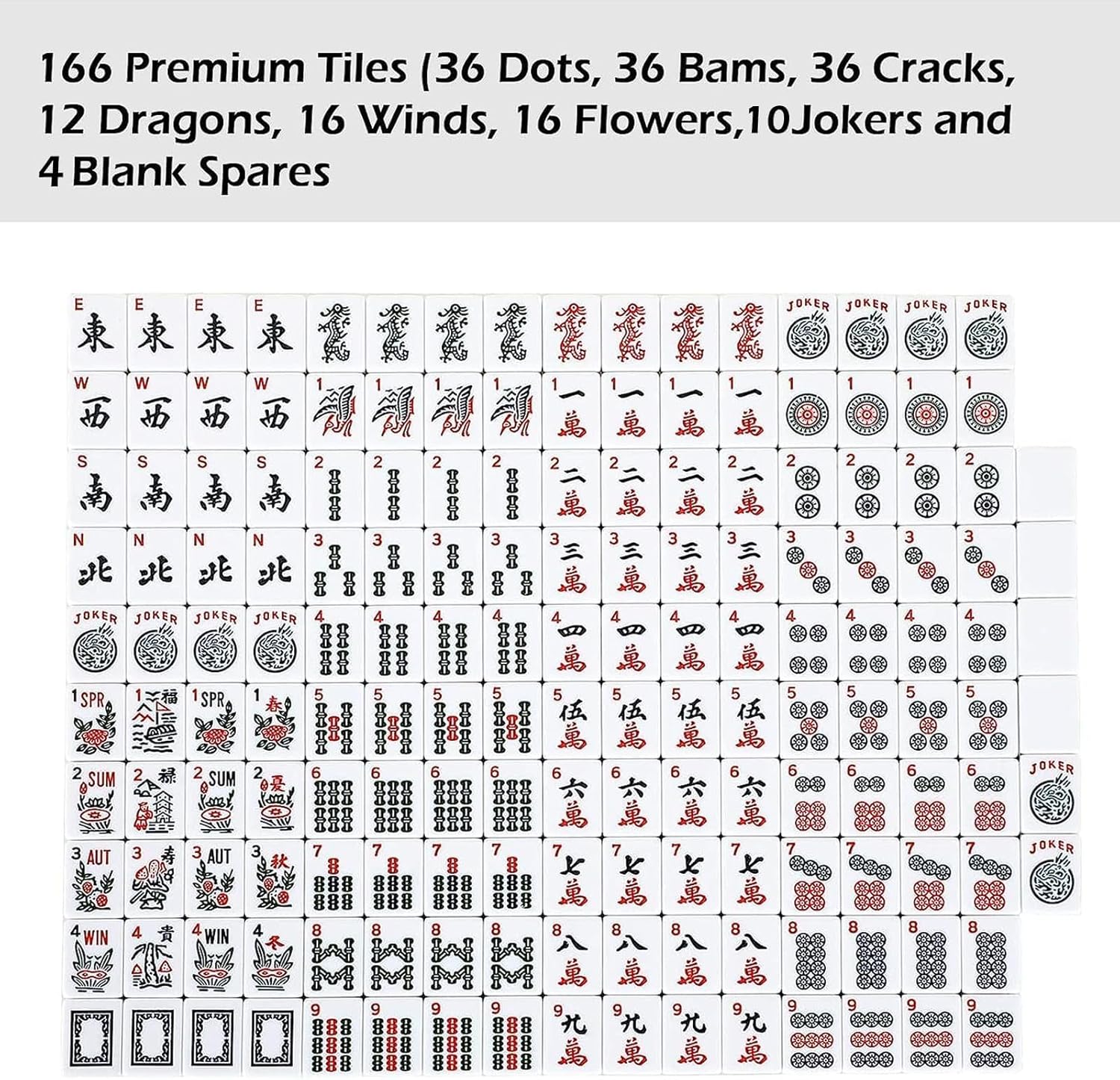 ZGME American Mahjong Set,166 White Tiles with Brown Rectangular Bag and Accessories,4 All-in-One Mahjong Racks with Pushers