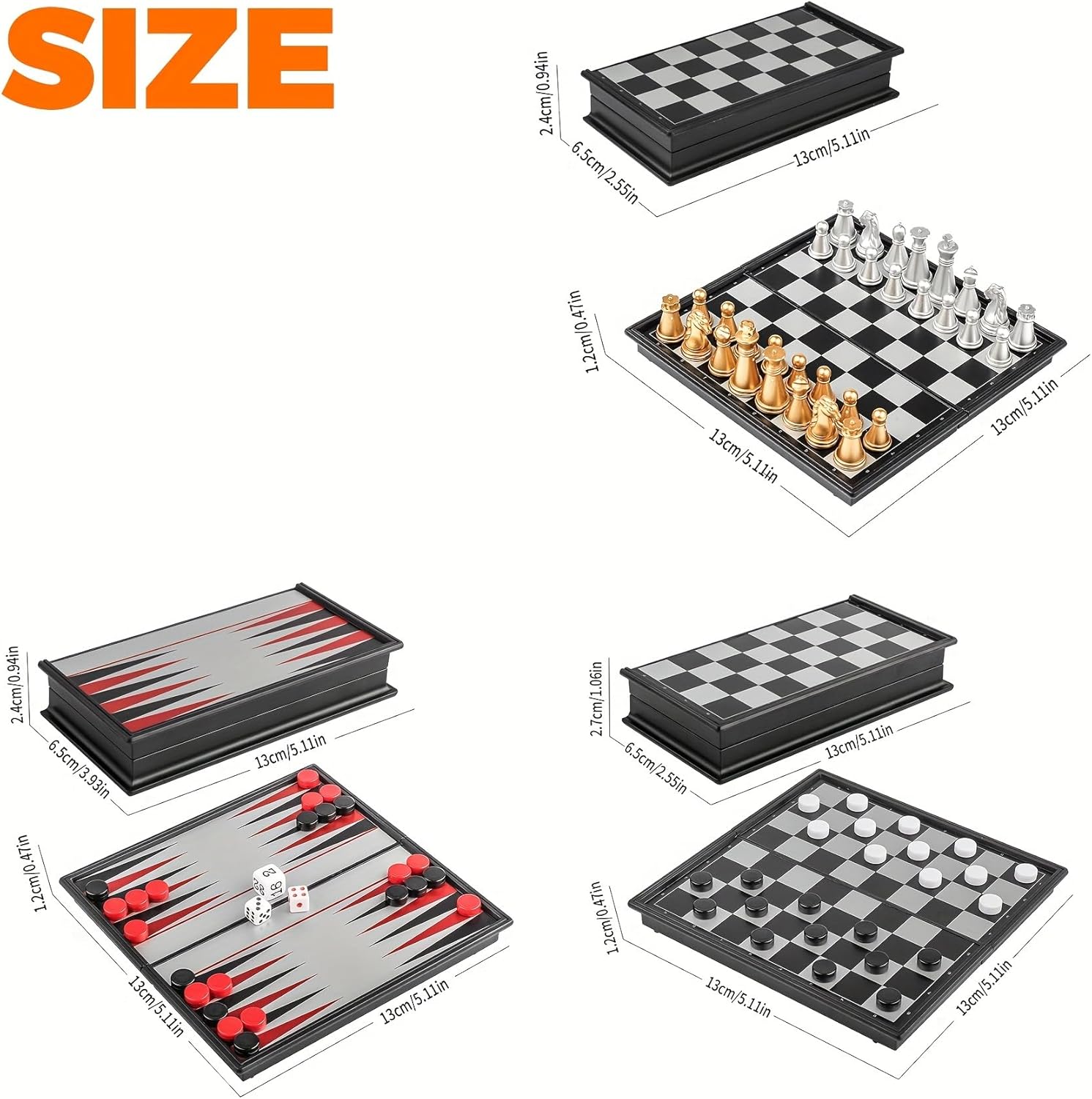 Chess Board Game Set Mini Magnetic Chess Kit Table Game with Folding Case 5'' Portable 3 in 1 Chess Checkers Backgammon Set Travel Game 2 Players