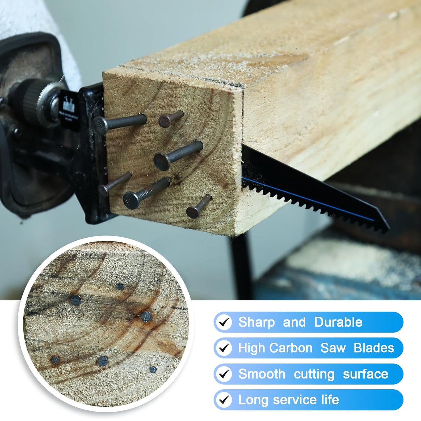 2 Pack 9 inch Reciprocating Saw Blades Set， 6 TPI High Carbon Saw Blades for Wood with Nails ，Saw Blades with Organizer Case (2, 6T/9inch)