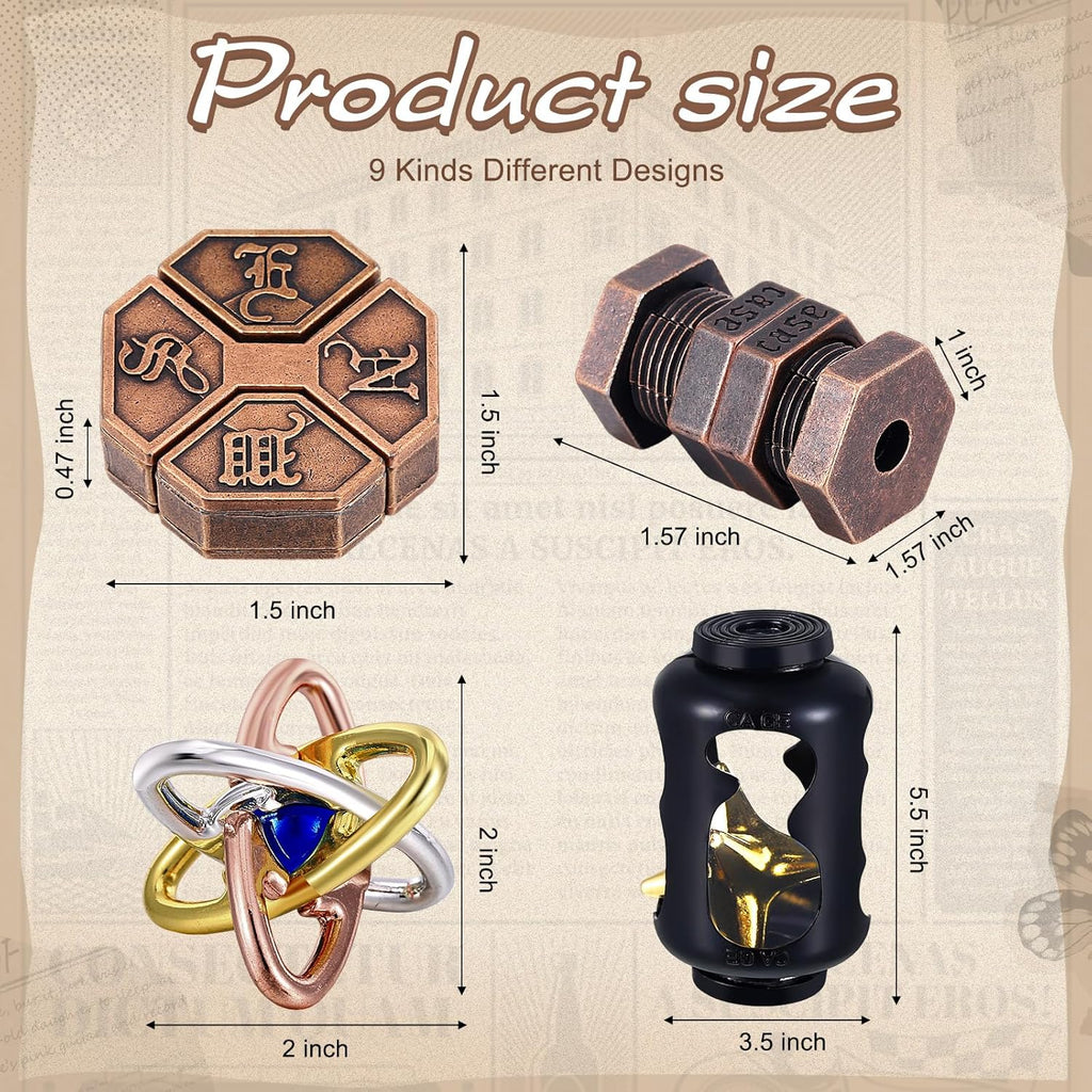 Wettarn 9 Pcs Metal Brain Teaser Puzzles Teaser 3D Steel Puzzle for Adults Unlock Interlocking Games IQ Education Smart Logic Test Toys for Adults Mind Challenge(Adorable Style)