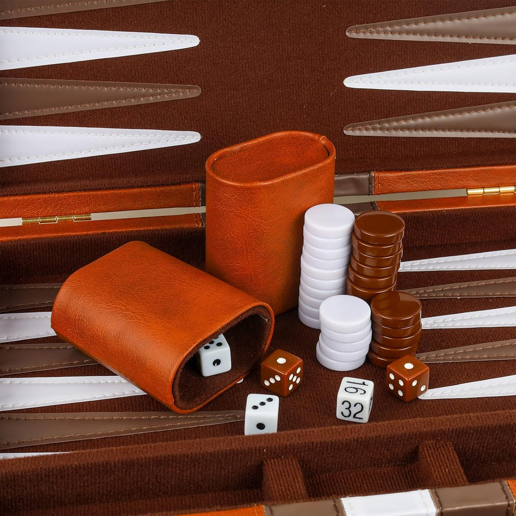 Backgammon Set 2 Players Classic Backgammon Sets for Adults Board Game with PU Leather Case Portable and Travel Backgammon Set (Brown, 11inch)