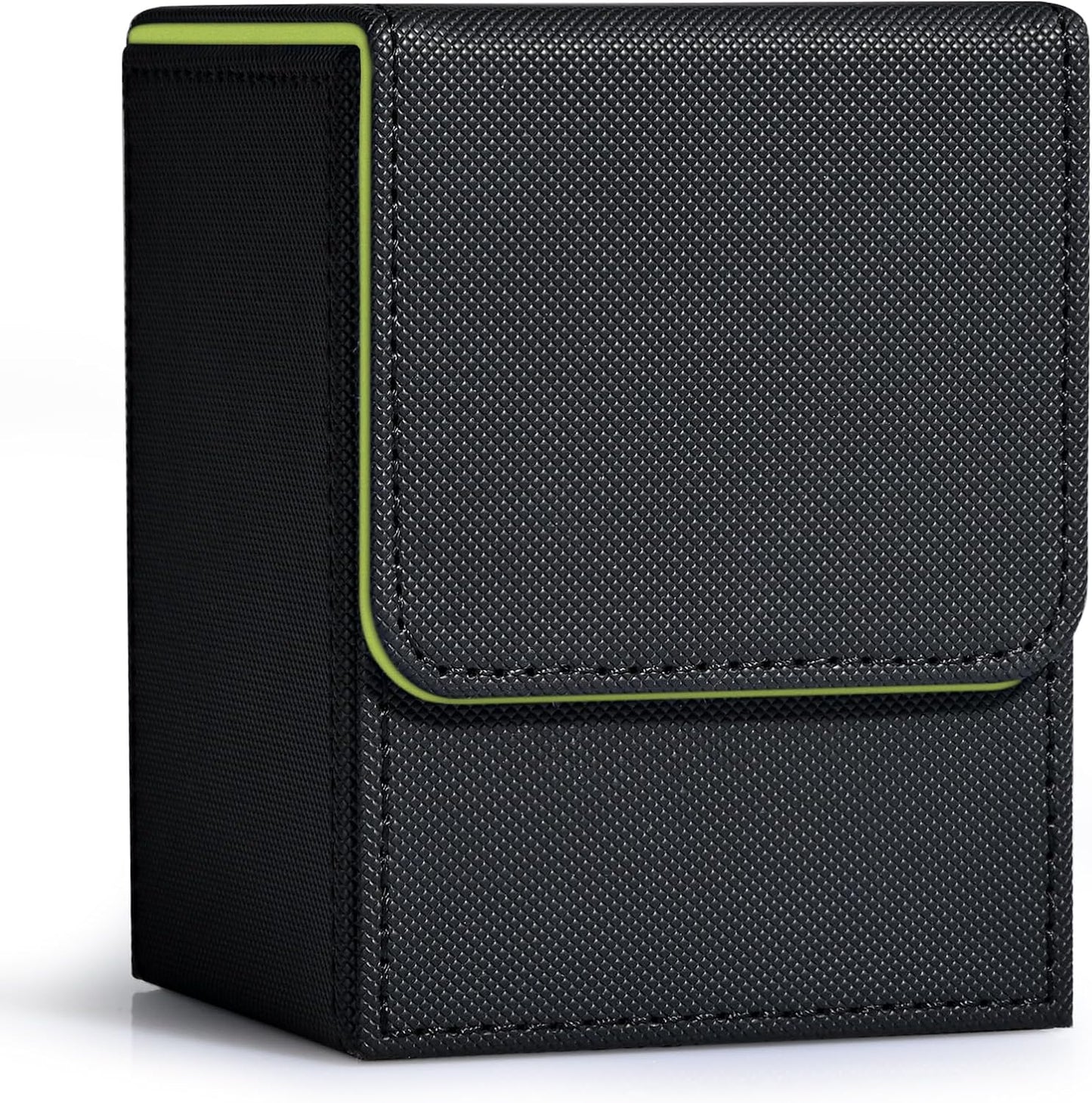 ZLCA Card Deck Box for Trading Cards, MTG YuGiOh Deck Case Holds 100+ Single Sleeved Cards, PU Leather Magnetic Card Storage Box Fits for TCG CCG Magic Game Cards (Black& Green)