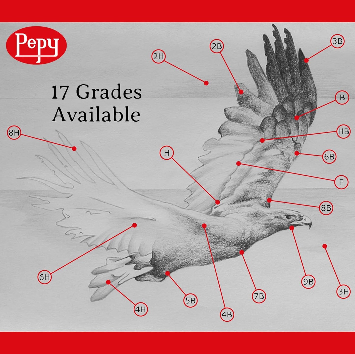 Pepy Graphite Professional Drawing Pencils - Set of 12 2H Pre-Sharpened Black Lead Pencils; Perfect for Drawing, Sketching and Shading, Graphic and Fine Art