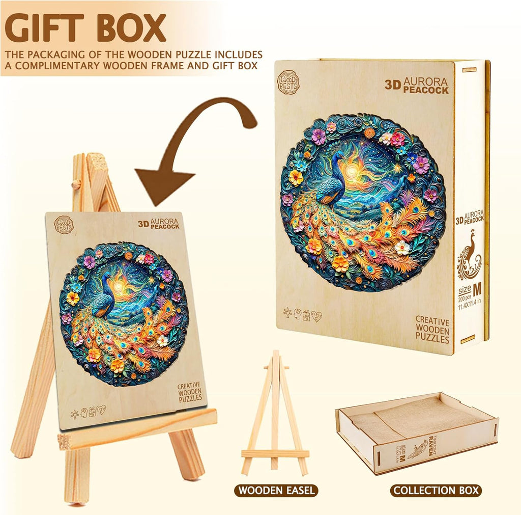 Wooden Puzzles for Adults,Peacock Puzzle, Unique Shaped Wooden Jigsaw Puzzles for Adults, Family Puzzle(13.4 * 13.4 in 300pcs)